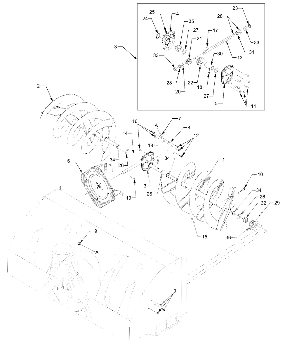Spiral Assembly And Gearbox Diagram and Parts List for 619 590100 Cub Cadet Snow Blower